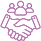 Handshake icon with people figures above.