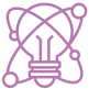 Lightbulb with atomic orbit design, purple outline.